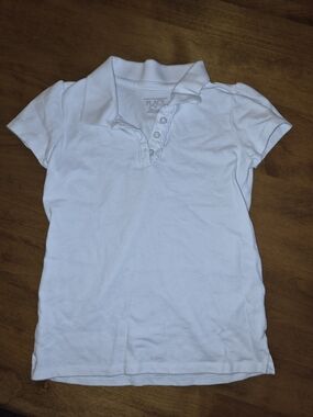 The Children's Place Girls White Polo Top Ruffle Button Front 5T